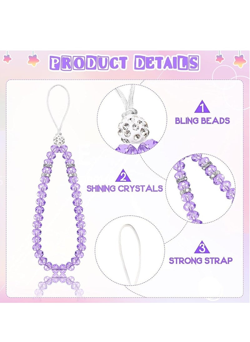 6 قطع حبل هاتف مزخرف قصير لليد والمعصم مع خرز كريستالي لسلسلة الهاتف المحمول للفتيات والنساء - Image 2