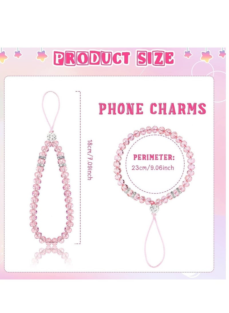 6 قطع حبل هاتف مزخرف قصير لليد والمعصم مع خرز كريستالي لسلسلة الهاتف المحمول للفتيات والنساء - Image 3