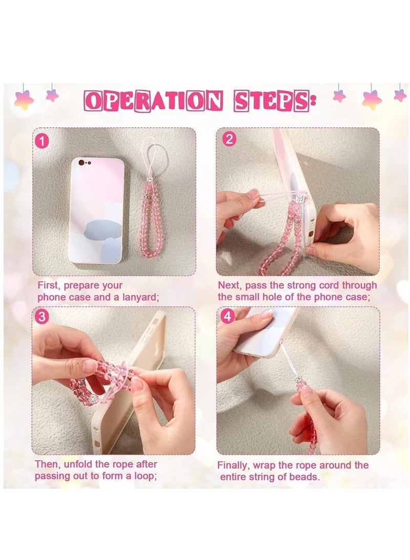 6 قطع حبل هاتف مزخرف قصير لليد والمعصم مع خرز كريستالي لسلسلة الهاتف المحمول للفتيات والنساء - Image 4