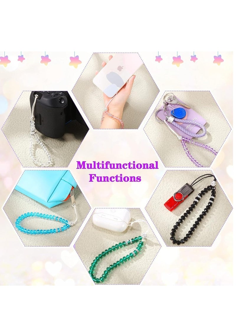 6 قطع حبل هاتف مزخرف قصير لليد والمعصم مع خرز كريستالي لسلسلة الهاتف المحمول للفتيات والنساء - Image 5
