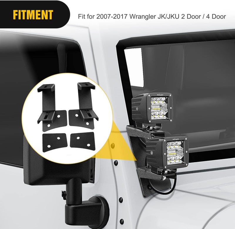 Nilight 2PCS Windshield Hinge Mounting Brackets Dual A-Pillar for Offroad LED Fog Light Work Light for 2007 2008 2009 2010 2011 2012 2013 2014 2015 2016 2017 Wrangler JK/JKU 2DR 4DR,2 Years Warranty - Image 5