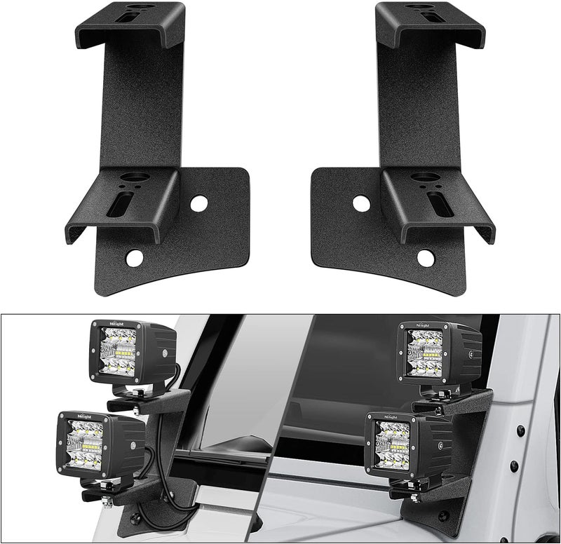 Nilight 2PCS Windshield Hinge Mounting Brackets Dual A-Pillar for Offroad LED Fog Light Work Light for 2007 2008 2009 2010 2011 2012 2013 2014 2015 2016 2017 Wrangler JK/JKU 2DR 4DR,2 Years Warranty - Image 1