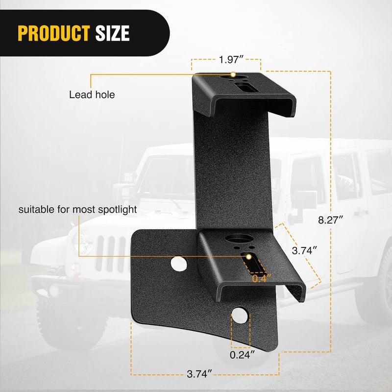 Nilight 2PCS Windshield Hinge Mounting Brackets Dual A-Pillar for Offroad LED Fog Light Work Light for 2007 2008 2009 2010 2011 2012 2013 2014 2015 2016 2017 Wrangler JK/JKU 2DR 4DR,2 Years Warranty - Image 2