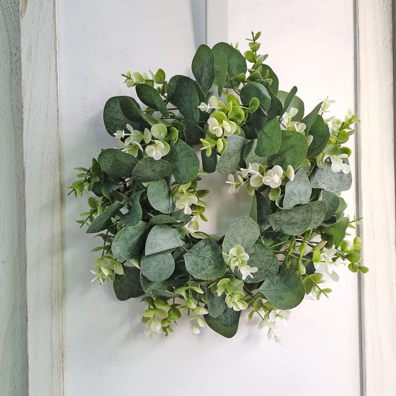 Set Of 2 Artificial Eucalyptus Wreaths 9.8 Inches Green Farmhouse Door Wall Decoration - Image 1