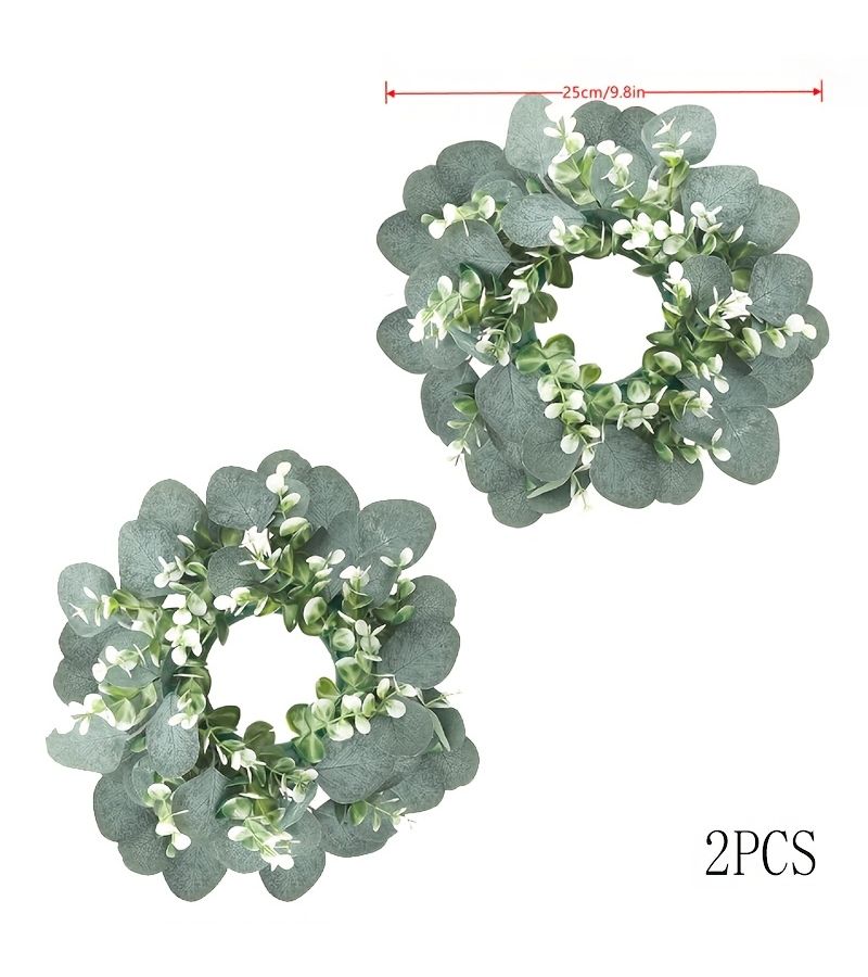 Set Of 2 Artificial Eucalyptus Wreaths 9.8 Inches Green Farmhouse Door Wall Decoration - Image 2