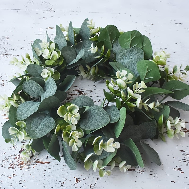Set Of 2 Artificial Eucalyptus Wreaths 9.8 Inches Green Farmhouse Door Wall Decoration - Image 4