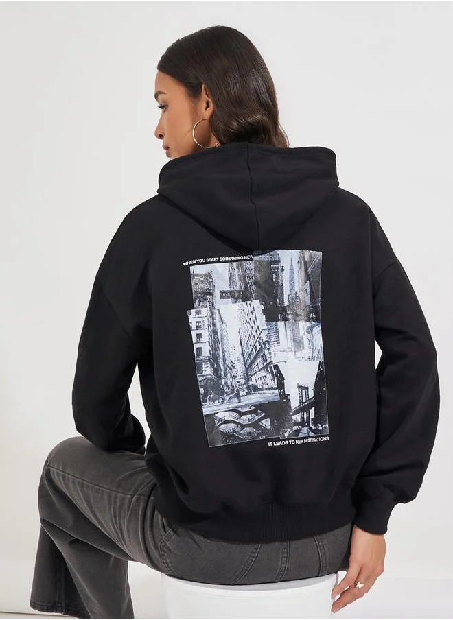 Styli Oversized Regular Length Photo Print Hoodie