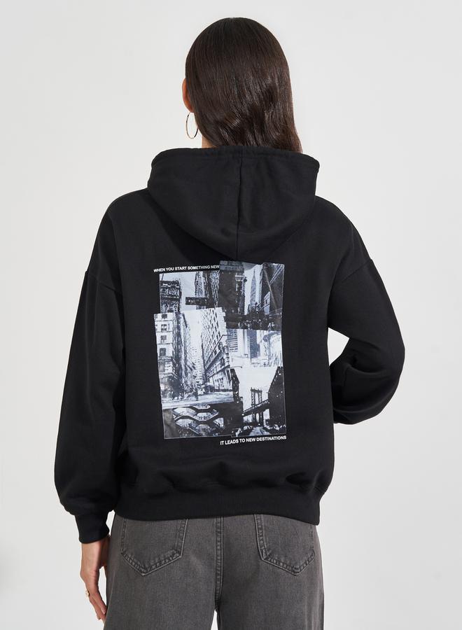 ستايلي هودي فضفاض مطبع بطبعة صورة - Image 5