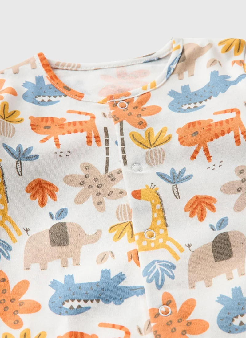 Matalan Baby 2 Pack Jungle Blue Sleepsuits