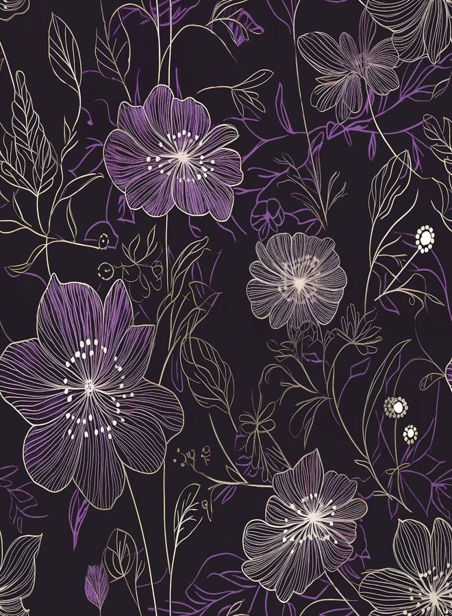 Laatse Purple Floral Wallpaper Peel and Stick Boho Wallpaper Dark Floral Contact Paper Waterproof Self Adhesive Vintage Botanical Wall Paper for Bedroom Walls Cabinet Decor 17.5“x118” - Image 1