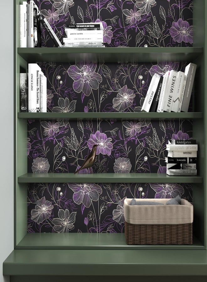Laatse Purple Floral Wallpaper Peel and Stick Boho Wallpaper Dark Floral Contact Paper Waterproof Self Adhesive Vintage Botanical Wall Paper for Bedroom Walls Cabinet Decor 17.5“x118” - Image 5