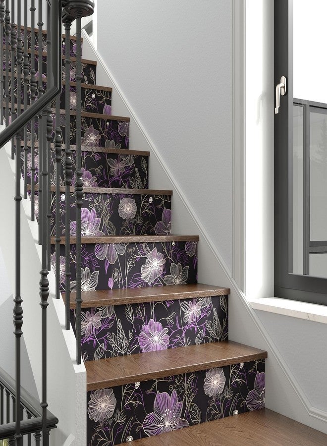 Laatse Purple Floral Wallpaper Peel and Stick Boho Wallpaper Dark Floral Contact Paper Waterproof Self Adhesive Vintage Botanical Wall Paper for Bedroom Walls Cabinet Decor 17.5“x118” - Image 3