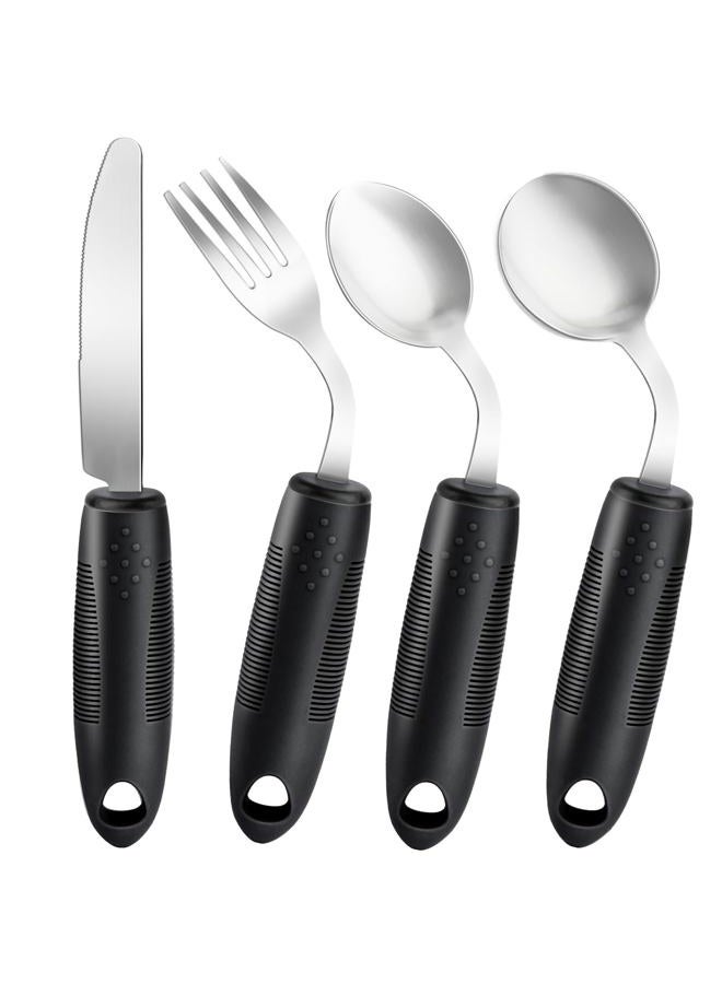 AuntyFey 4Pcs Weighted Adaptive Utensils, 45°Angled Parkinsons Utensils for Elderly, Weighted Utensils for Hand Tremors, 3.5oz Weighted Built Up Utensils for Parkinson, Disabled, Black, Right-Handed - Image 1