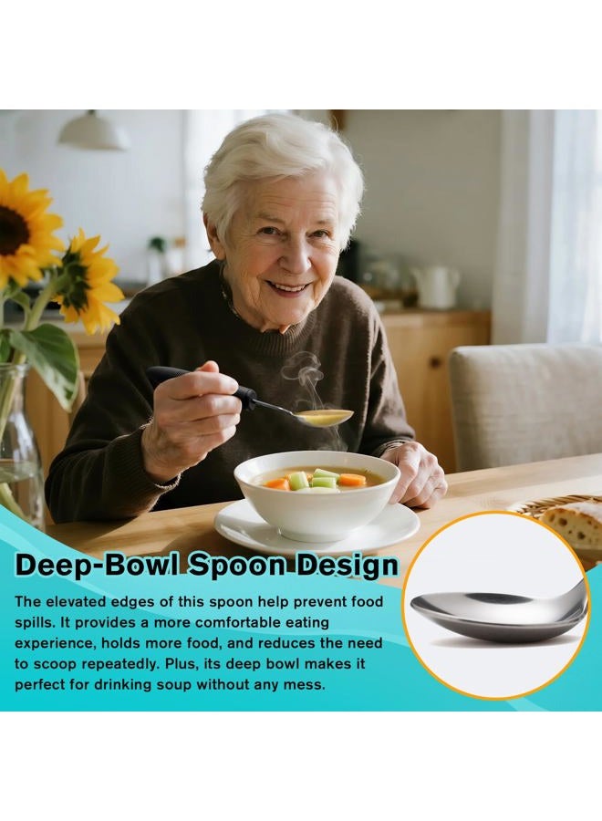 AuntyFey 4Pcs Weighted Adaptive Utensils, 45°Angled Parkinsons Utensils for Elderly, Weighted Utensils for Hand Tremors, 3.5oz Weighted Built Up Utensils for Parkinson, Disabled, Black, Right-Handed - Image 3