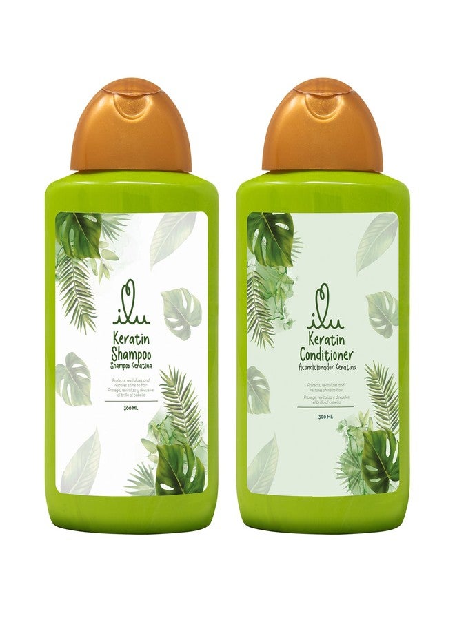 ILU Keratin Shampoo & Conditioner - Deep Hydration for All Hair Types, Nourishing Properties for Dry/Damaged Hair, Frizz Control for Soft, Silky Strands (Pack of 2, 10fl oz) - Image 1