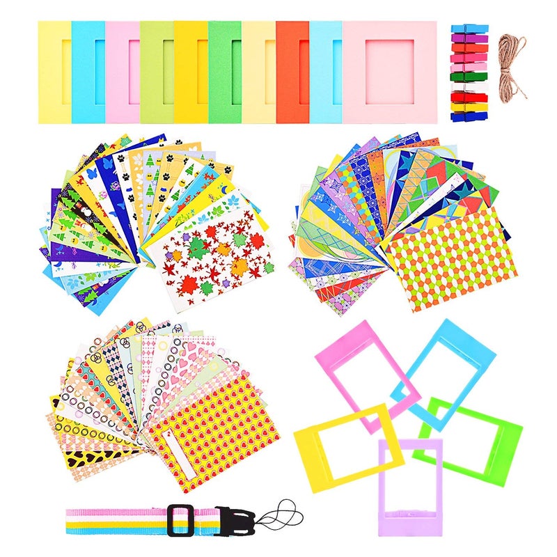 Sunmns Colorful Bundle Set Accessories Compatible with Fujifilm Instax Mini 12 11 9 8 90 70 Camera Accessory include Film Sticker Desk Frames Hanging Frame Strap