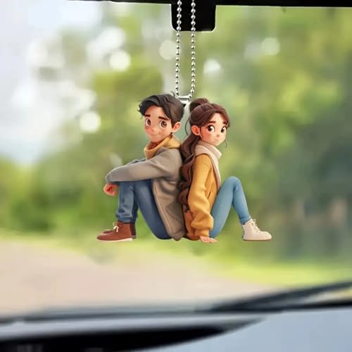 Flenzy Cute Couple Car Hanging Ornament, Home Decorative Pendant with Ball Chain, Car Interior Accessory - Image 1