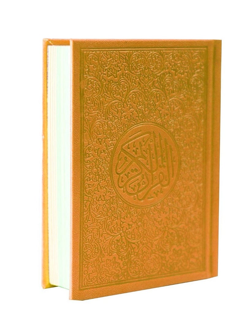 القرآن الكريم غلاف جلدي بخط واضح، ورق ملون. مصحف ملون، خط واضح حجم كبير28*20 سم -ذهبي - Image 5