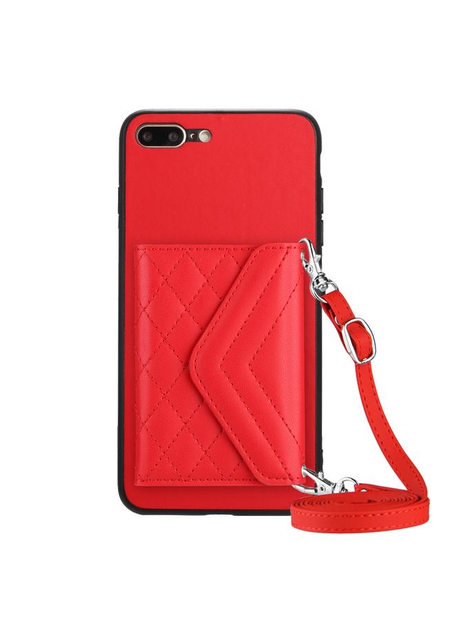 erorex Case For iPhone 8 Plus / 7 Plus Rhombic Texture Card Bag RFID Phone Case with Long Lanyard - Image 1
