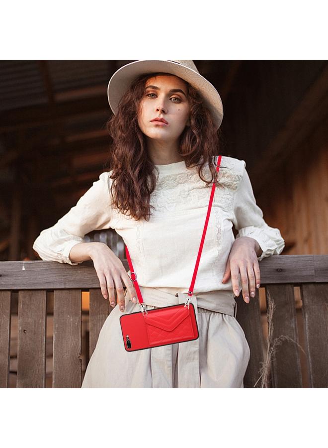 erorex Case For iPhone 8 Plus / 7 Plus Rhombic Texture Card Bag RFID Phone Case with Long Lanyard - Image 2