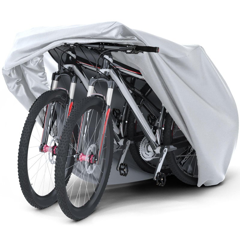 Favoto Bicycle Cover Waterproof Outdoor - Bike Cover for 2 Bikes Outdoor Storage Windproof UV Snow Proof with Lock Hole for Mountain Road City Bike Beach Cruiser Bike, Solid Silver - Image 1