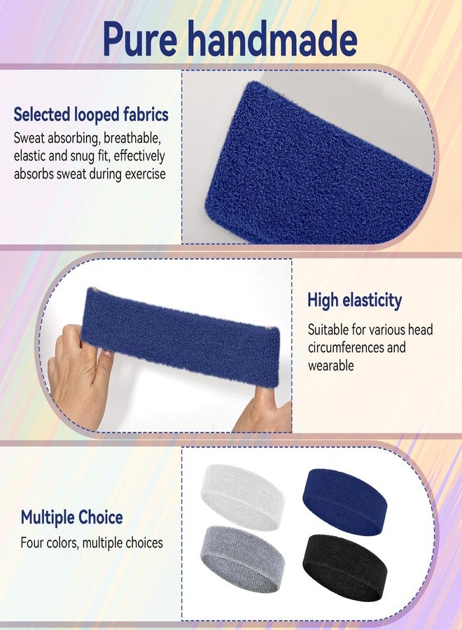 EYBDYB 4 Pack Sweatbands for Men & Women – Soft & Absorbent Cotton Terry Headbands for Sports, Gym, Running, Basketball, and Workouts - Image 4