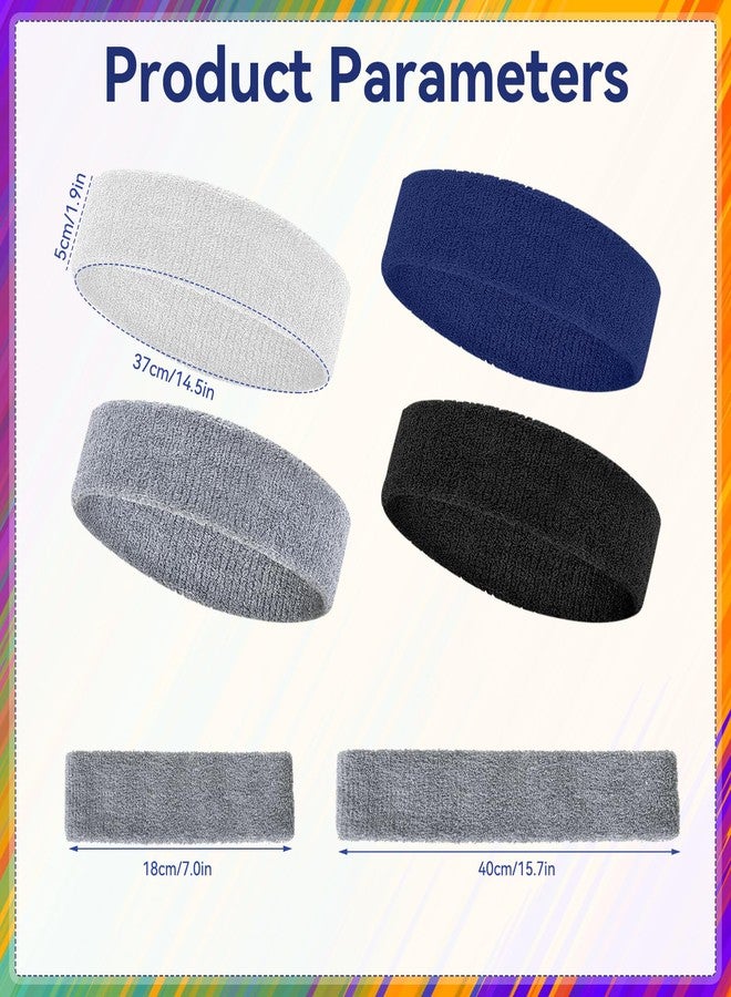 EYBDYB 4 Pack Sweatbands for Men & Women – Soft & Absorbent Cotton Terry Headbands for Sports, Gym, Running, Basketball, and Workouts - Image 2