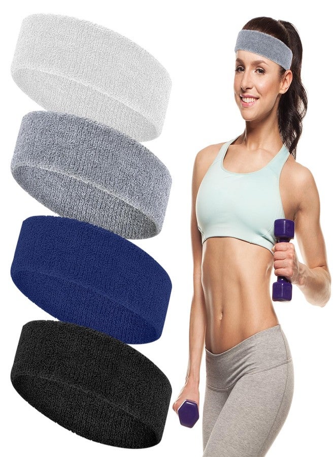 EYBDYB 4 Pack Sweatbands for Men & Women – Soft & Absorbent Cotton Terry Headbands for Sports, Gym, Running, Basketball, and Workouts - Image 1
