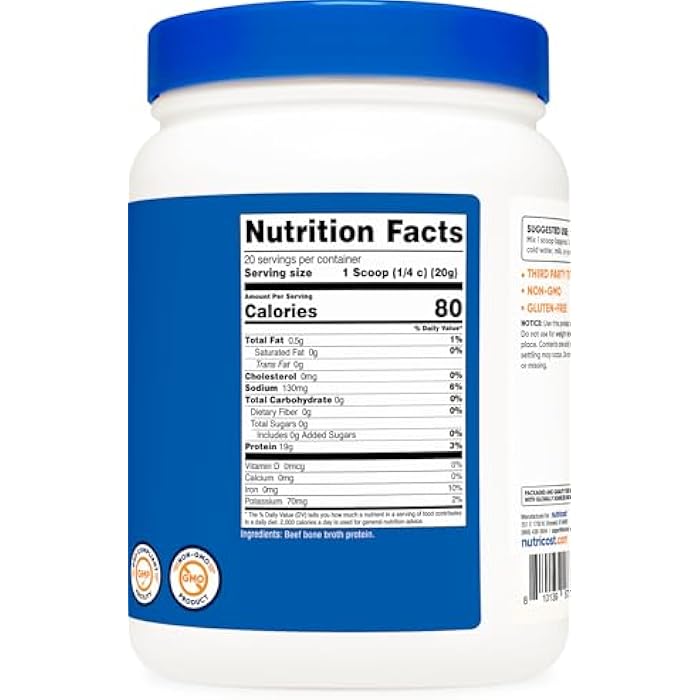 Nutricost Beef Bone Broth Protein Powder Unflavored (20 Servings) - Gluten-Free, GMO-Free - Image 5