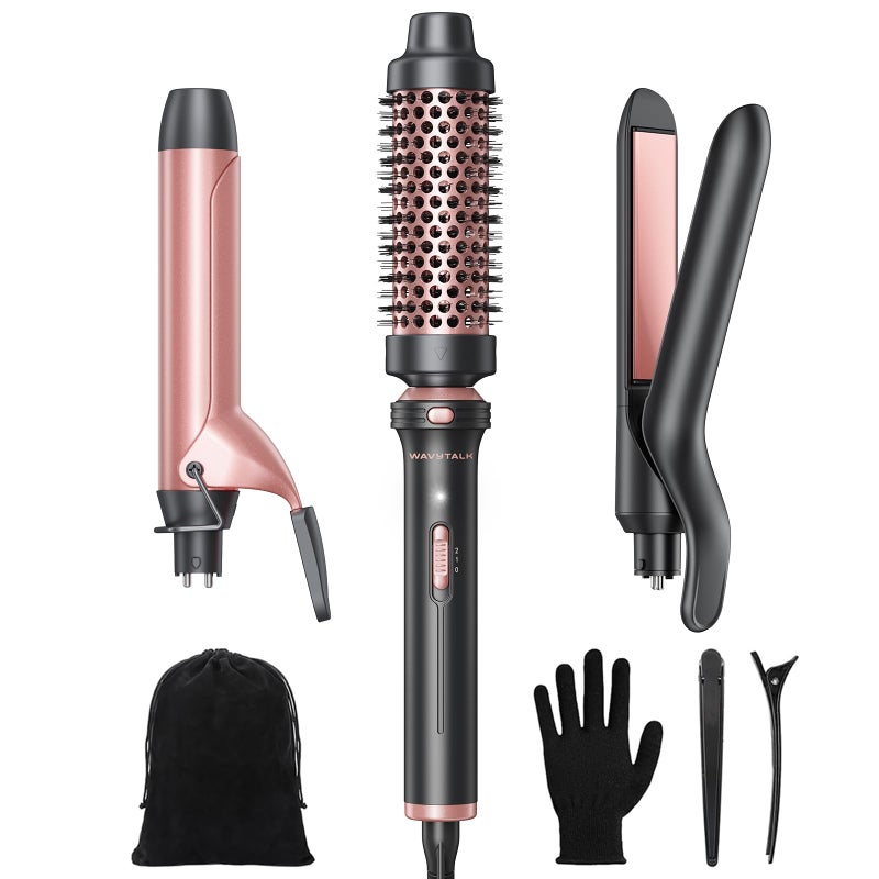 Wavytalk 3 in 1 Curling Wand Set, Multi Curl, Curling Iron Set with Heated Round Brush, Flat Iron Hair Straightener, 1 1/4 inch Curling Iron, Dual Voltage Hair Curler - Image 1