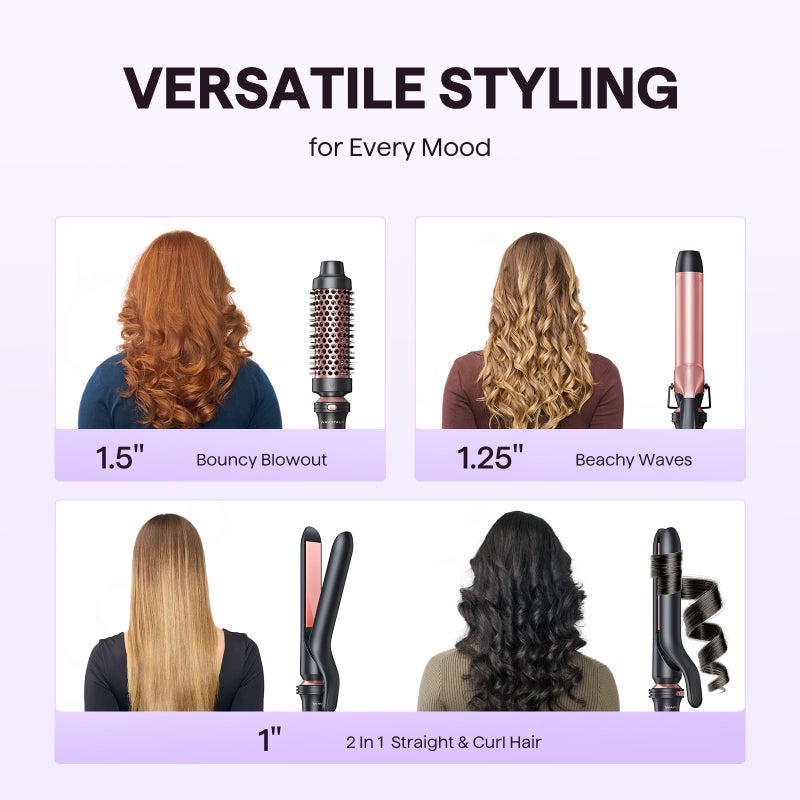 Wavytalk 3 in 1 Curling Wand Set, Multi Curl, Curling Iron Set with Heated Round Brush, Flat Iron Hair Straightener, 1 1/4 inch Curling Iron, Dual Voltage Hair Curler - Image 2
