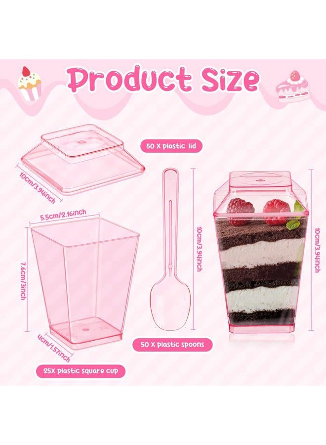 Mifoci 5 oz Pink Plastic Dessert Cups with Lids and Spoons Mini Clear Reusable Yogurt Parfait Appetizer Cup for Wedding Baby Shower Party Picnic Dessert Fruit Pudding Ice Cream Cake(150 Pcs) - Image 4