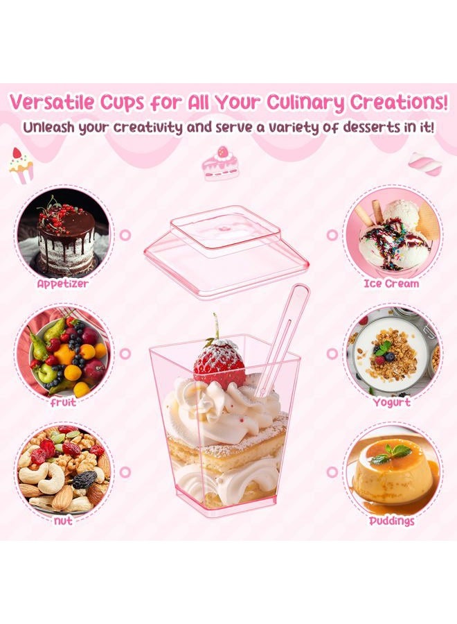 Mifoci 5 oz Pink Plastic Dessert Cups with Lids and Spoons Mini Clear Reusable Yogurt Parfait Appetizer Cup for Wedding Baby Shower Party Picnic Dessert Fruit Pudding Ice Cream Cake(150 Pcs) - Image 5