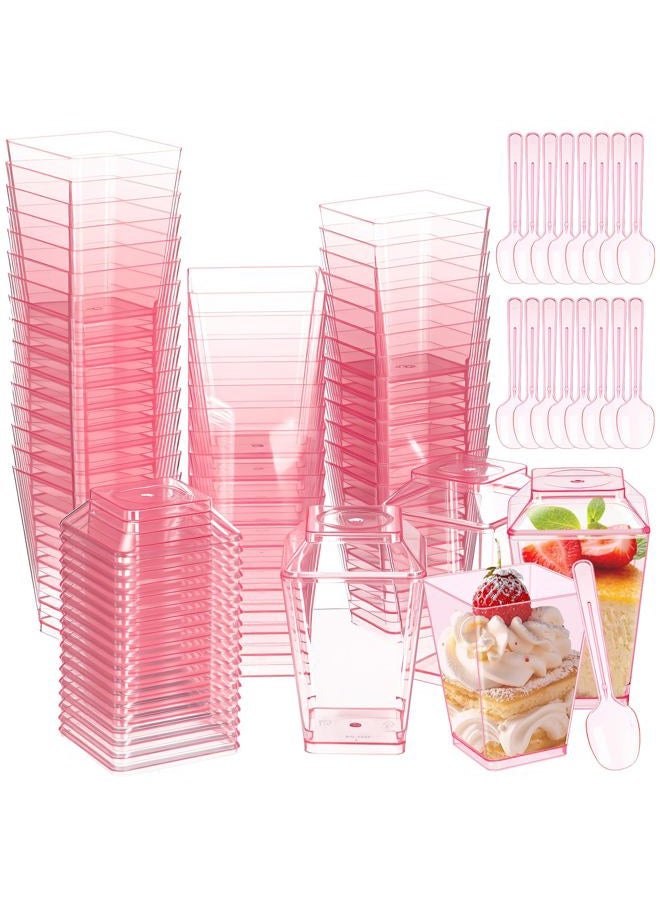 Mifoci 5 oz Pink Plastic Dessert Cups with Lids and Spoons Mini Clear Reusable Yogurt Parfait Appetizer Cup for Wedding Baby Shower Party Picnic Dessert Fruit Pudding Ice Cream Cake(150 Pcs) - Image 1