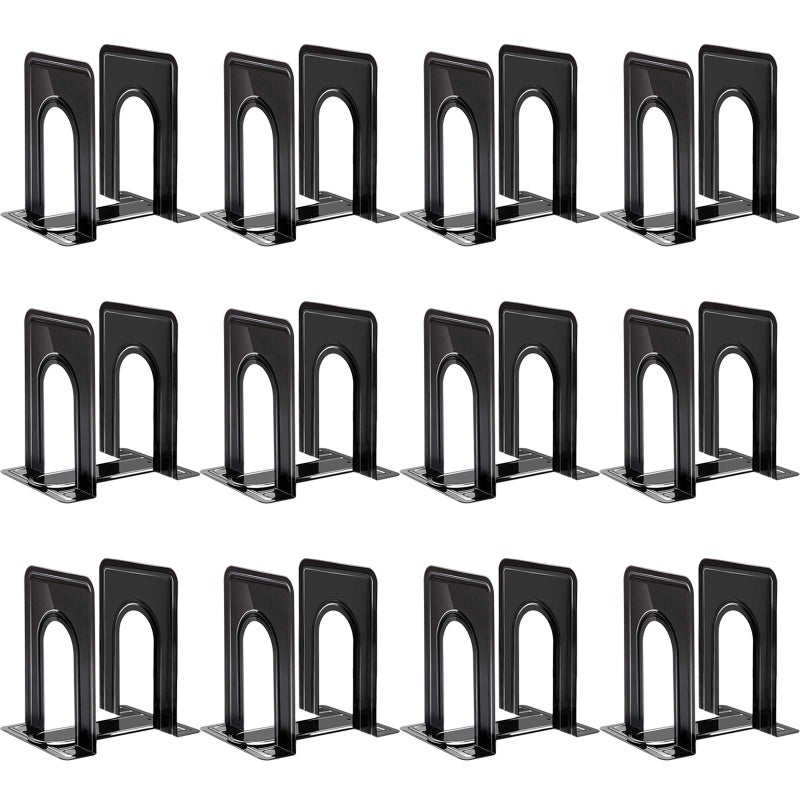 HappyHapi Book Ends, Bookends for Shelves, 24pcs Metal Bookends, Book Ends for Heavy Books Holders for Office Home Library Book Ends Supports, Book Ends to Hold Books Heavy Duty - Image 1