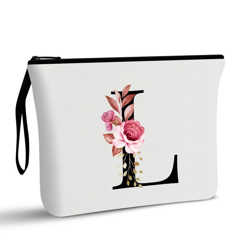 Vavabox A-Z Personalized Makeup Bag, Birthday Gifts for Women Mom, Gifts for Best Friend, Bride Bridesmaid Cosmetic bag (L, White) - Image 1