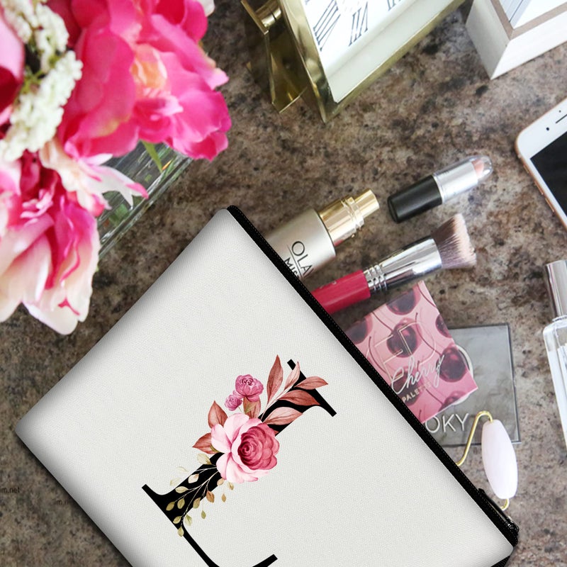 Vavabox A-Z Personalized Makeup Bag, Birthday Gifts for Women Mom, Gifts for Best Friend, Bride Bridesmaid Cosmetic bag (L, White) - Image 4
