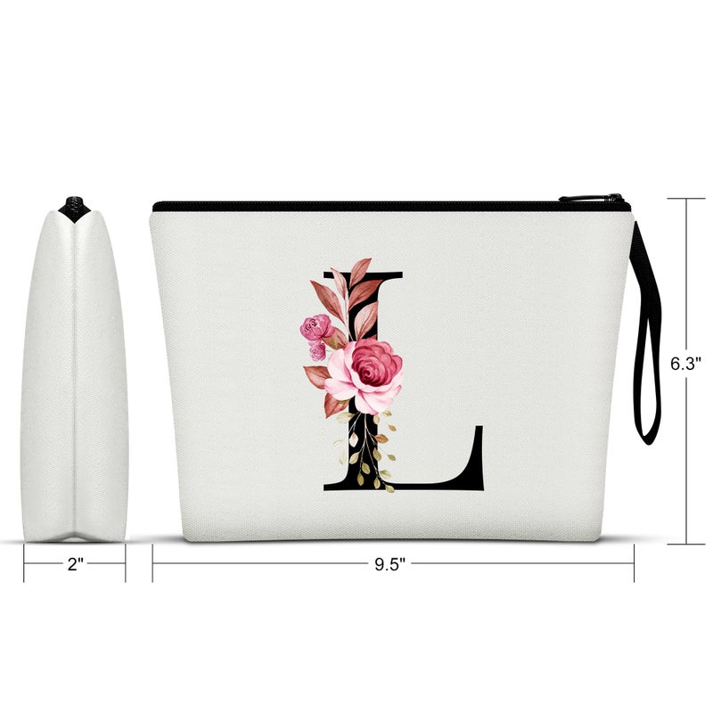 Vavabox A-Z Personalized Makeup Bag, Birthday Gifts for Women Mom, Gifts for Best Friend, Bride Bridesmaid Cosmetic bag (L, White) - Image 2