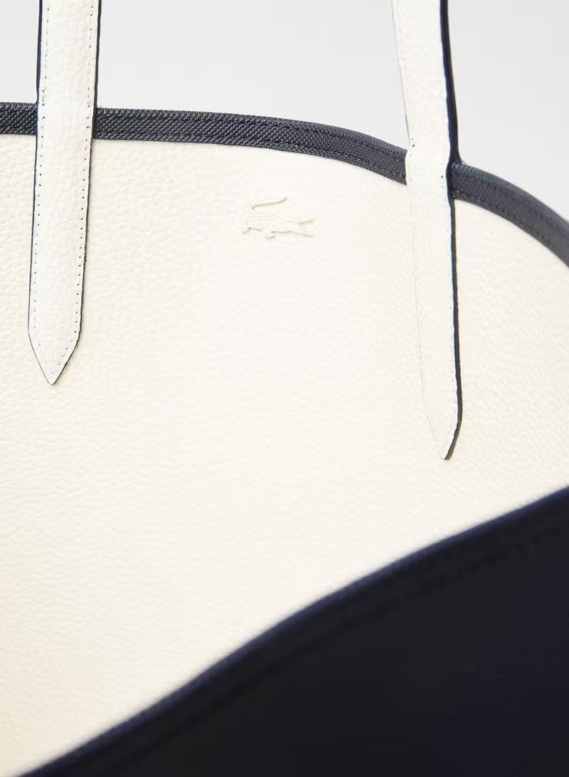 لاكوست Lacoste نسائية ذات الوجهين ثنائي اللون حقيبة يد عالية السعة ، أنيقة متعددة الوظائف ، أزرق داكن / أبيض - Image 2