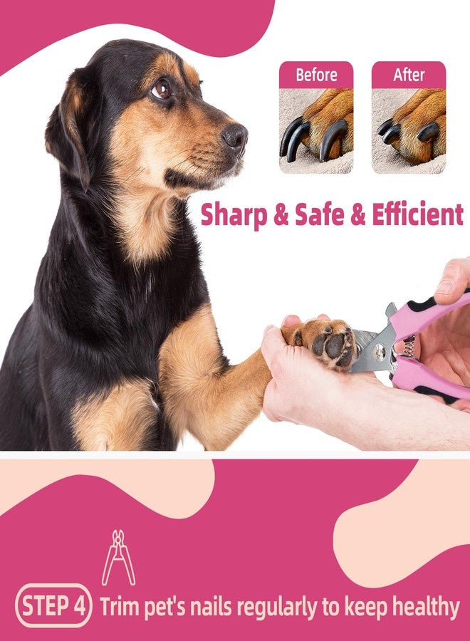 KUEIOX Pet Grooming Kit - 7 PCS Deshedding Brush Set with Slicker, Undercoat Rake, Bath Brush & Nail Clipper for Short & Long Haired Dogs, Cats (Pink) - Image 5