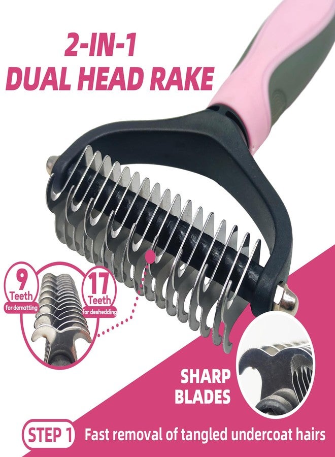 KUEIOX Pet Grooming Kit - 7 PCS Deshedding Brush Set with Slicker, Undercoat Rake, Bath Brush & Nail Clipper for Short & Long Haired Dogs, Cats (Pink) - Image 2