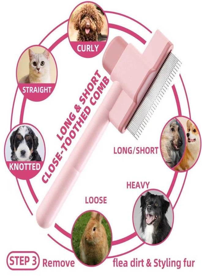 KUEIOX Pet Grooming Kit - 7 PCS Deshedding Brush Set with Slicker, Undercoat Rake, Bath Brush & Nail Clipper for Short & Long Haired Dogs, Cats (Pink) - Image 4
