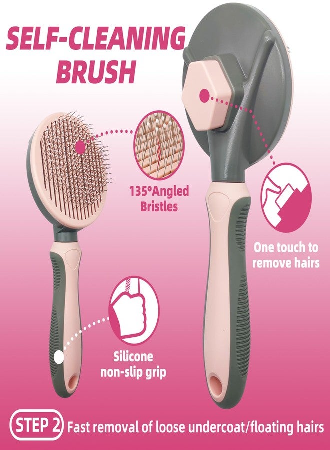 KUEIOX Pet Grooming Kit - 7 PCS Deshedding Brush Set with Slicker, Undercoat Rake, Bath Brush & Nail Clipper for Short & Long Haired Dogs, Cats (Pink) - Image 3