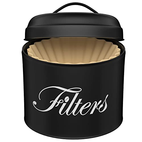 CORTNK Black Basket Coffee Filter Holder With Lid - Round Container for Counter Storage - Rustic Farmhouse Bar Accessories Decor - Image 1