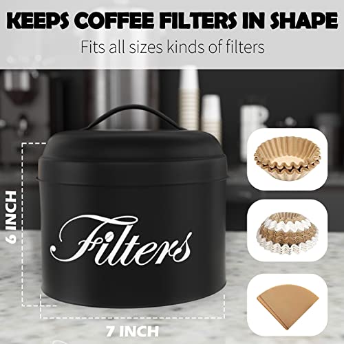CORTNK Black Basket Coffee Filter Holder With Lid - Round Container for Counter Storage - Rustic Farmhouse Bar Accessories Decor - Image 3