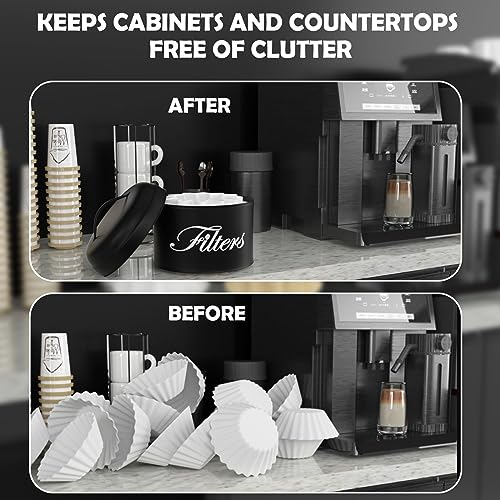 CORTNK Black Basket Coffee Filter Holder With Lid - Round Container for Counter Storage - Rustic Farmhouse Bar Accessories Decor - Image 5