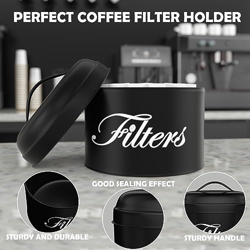 CORTNK Black Basket Coffee Filter Holder With Lid - Round Container for Counter Storage - Rustic Farmhouse Bar Accessories Decor - Image 2