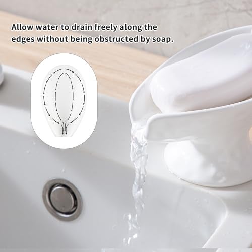 Enra Self Draining Soap Dish,Soap Dish for Shower,White Ceramic Soap Holder for Bathroom Kitchen Shower Keeps Soap Dry, Easy to Clean(Matte White) - Image 2