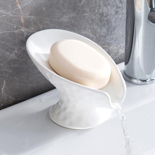 Enra Self Draining Soap Dish,Soap Dish for Shower,White Ceramic Soap Holder for Bathroom Kitchen Shower Keeps Soap Dry, Easy to Clean(Matte White) - Image 1