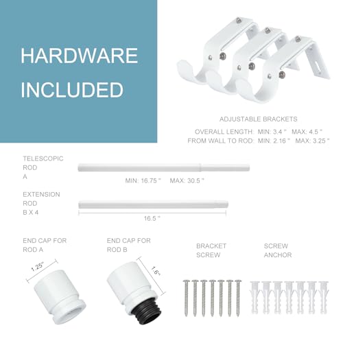 Byondeth Curtain Rods for Windows 16 to 88 Inches Adjustable Length 1 Inch Diameter Window Curtain Rod with Aluminium End Cap, White - Image 4